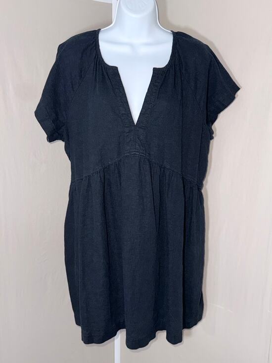 Universal Thread Tops - Universal Thread Black Linen Blend Split Neck Babydoll Tunic Blouse XL